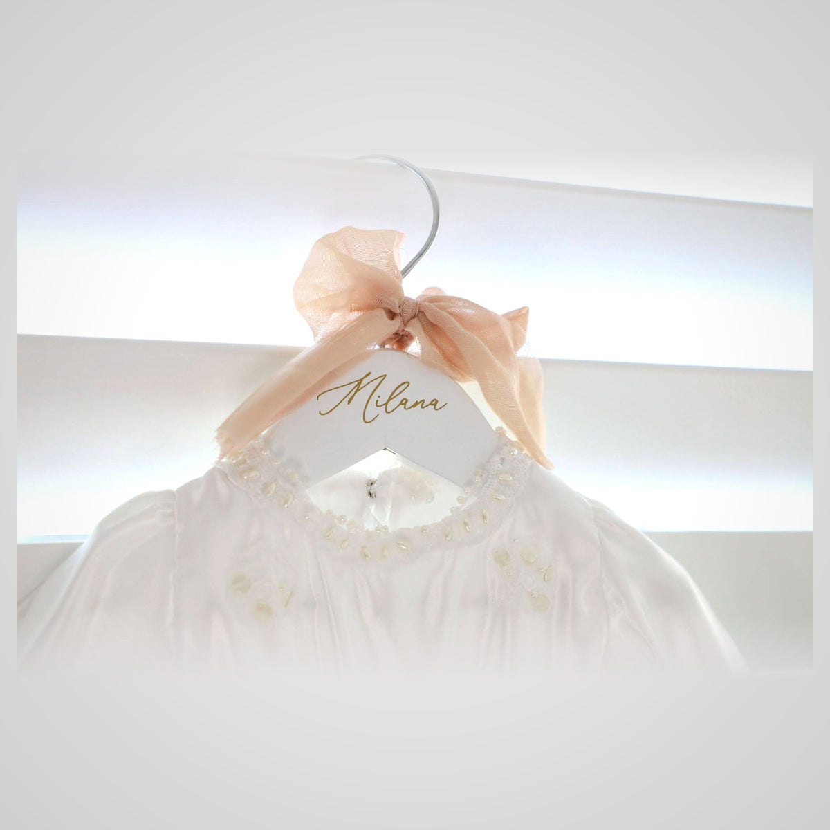 Personalised flower girl dress hanger with name and satin ribbon - kids keepsake hanger