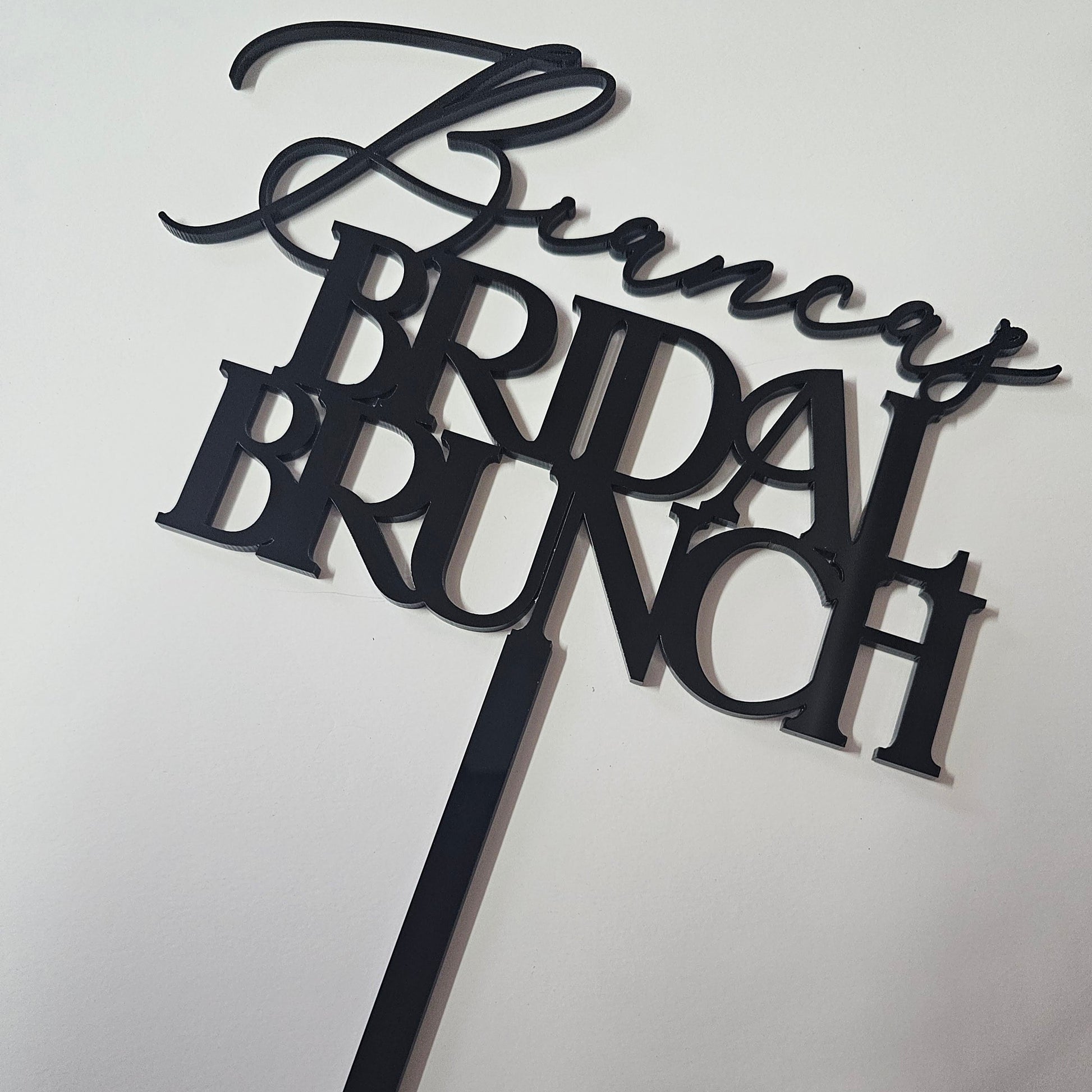 Custom "Bianca's Bridal Brunch" acrylic cake topper with stylish script, perfect for bridal showers, engagement parties, and wedding brunches.