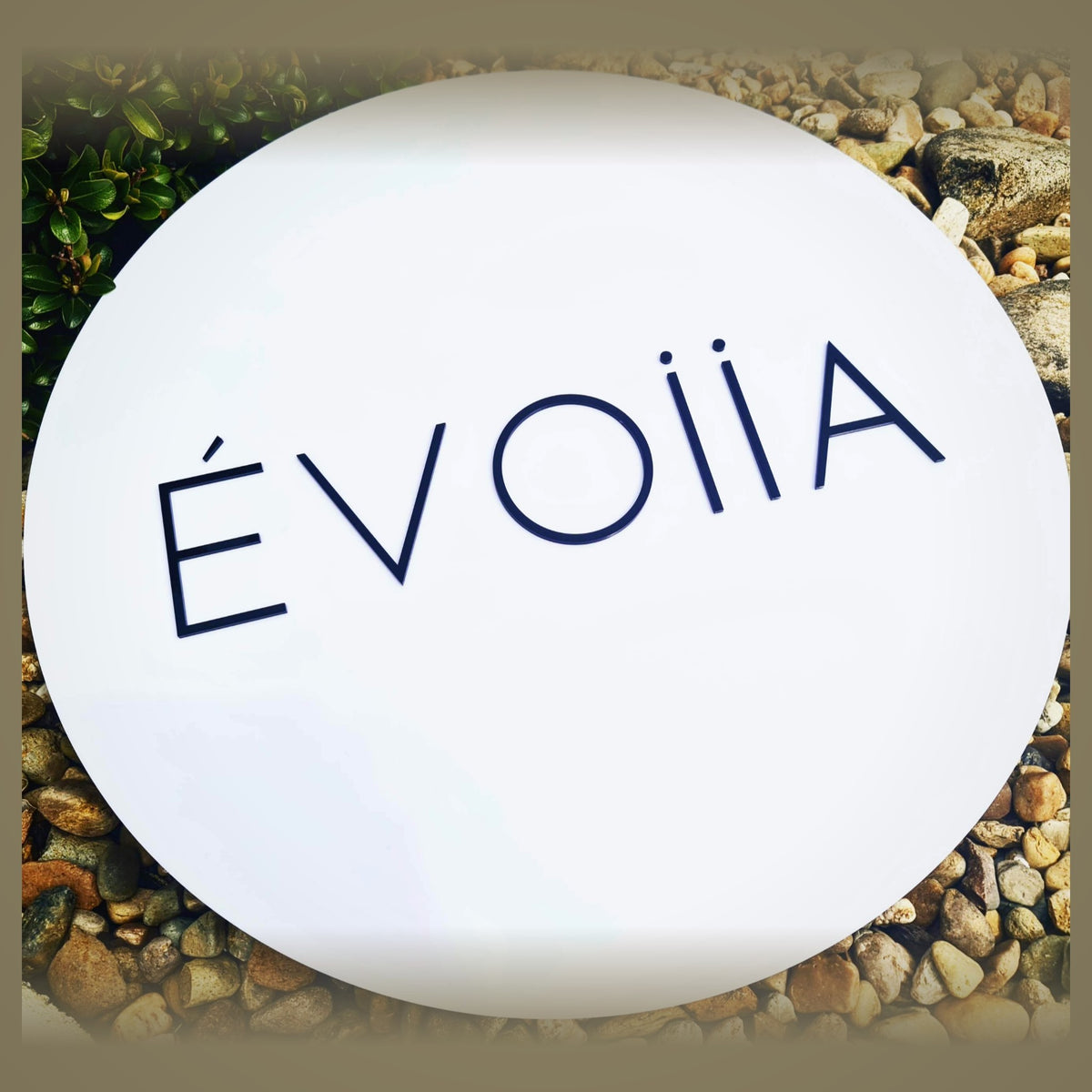 Round white acrylic custom business logo sign - UV printed minimalist shop signage