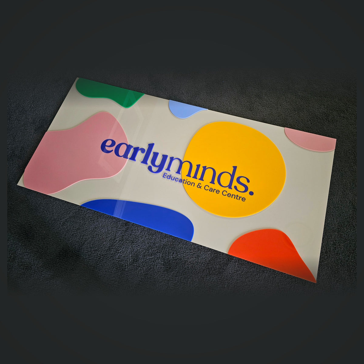 Large double layer 3D acrylic business sign with colourful logo - custom office and childcare centre signage