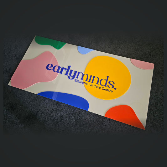 Large double layer 3D acrylic business sign with colourful logo - custom office and childcare centre signage