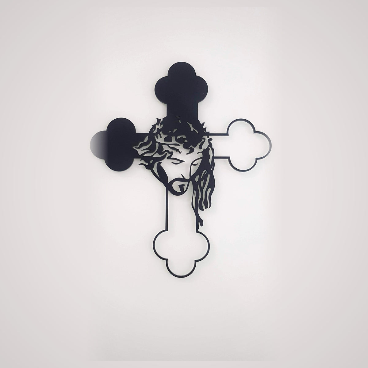Black acrylic budded cross with Jesus crown of thorns - religious gift
