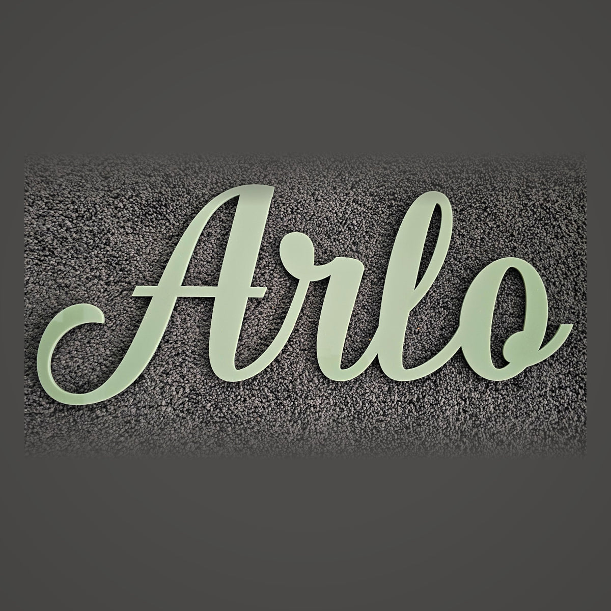 Sage green personalised acrylic script name sign - custom laser cut wall name handmade in Sydney