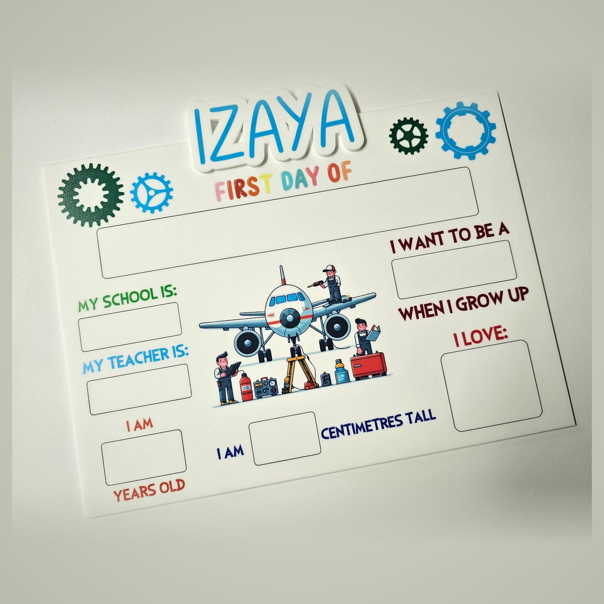 Personalised first day of kindy rectangle acrylic board with themed artwork - school milestone sign