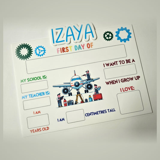 Personalised first day of kindy rectangle acrylic board with themed artwork - school milestone sign